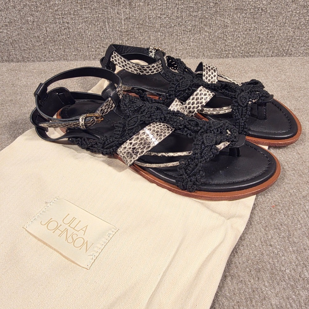 Ulla Johnson Black Macrame Snakeskin Leather Gladiator Sandals 38.5 NIB - Picture 4 of 6
